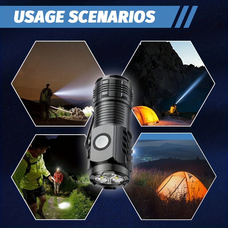 Portable Cheerful Shark Three-Eyed Creature Mini LED Flashlight Ultra Bright High Power Torch USB Rechargeable Compact Pocket Light with Belt Clip Multi Purpose Everyday Carry EDC Torch for Home Outdoor Camping Hiking Fishing Night Walking Emergency
