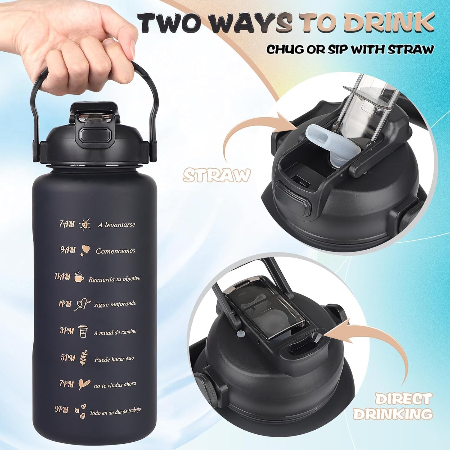 2000ml Motivational Water Bottle With Straw | 2L Gradient Color Drinking Water Bottle