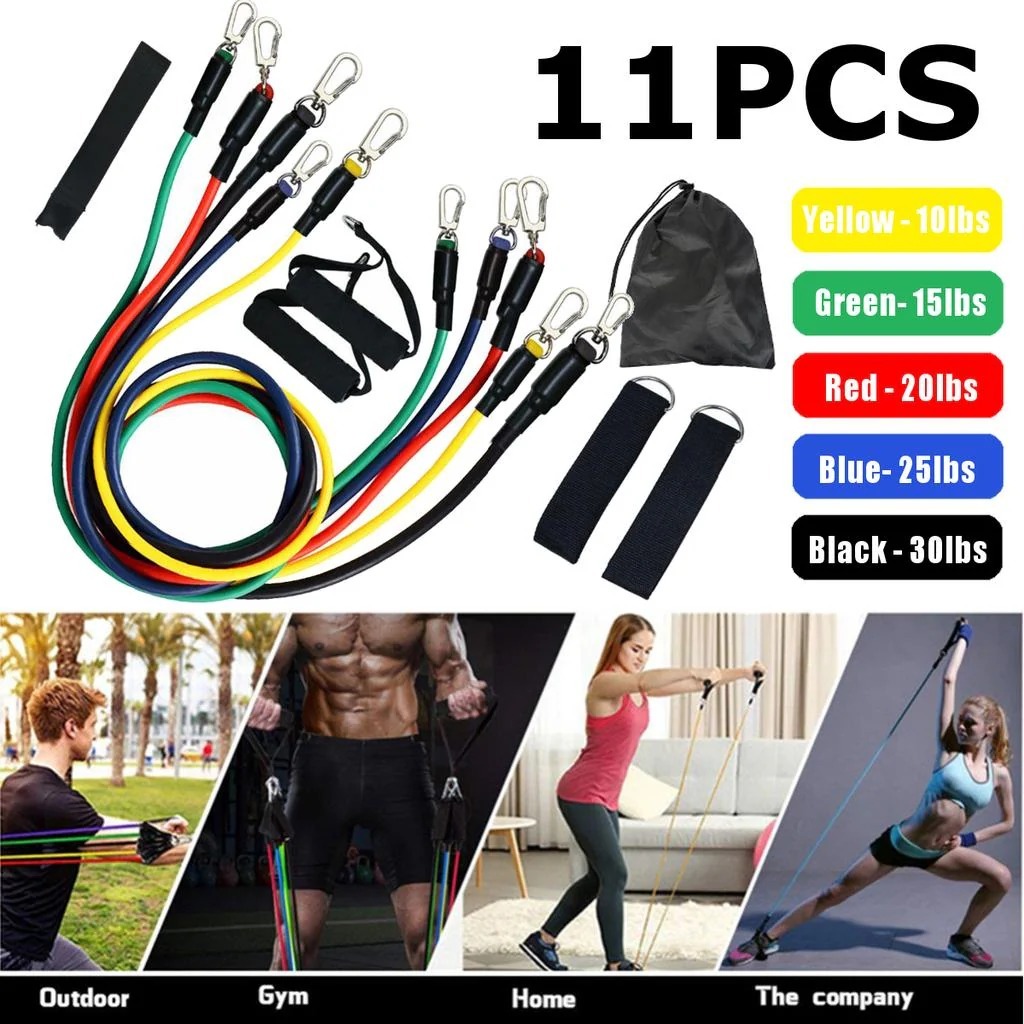11 PCS Yoga Resistance Bands Set – Elastic Tubes, Door Anchor & Ankle Straps for Pilates, Abs & Full-Body Workouts at Home & Gym