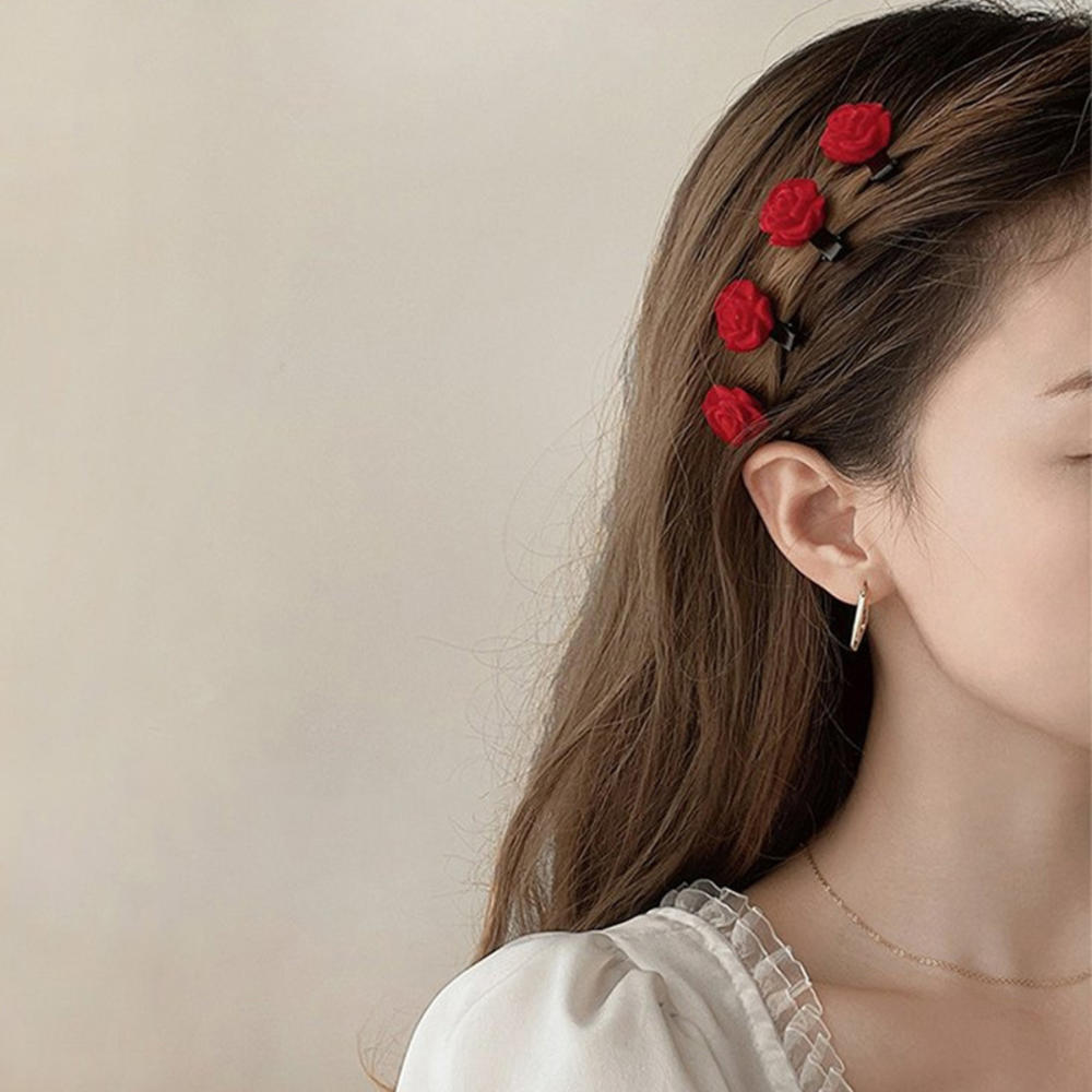 Elegant Hair Accessories Headwear Small Flower Wedding Korean Red Velvet Rose For Women Girls