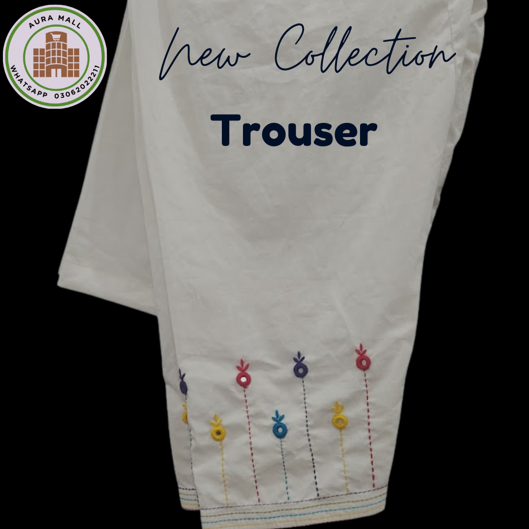 Cotton trouser, women clothing pants, stitched shalwar, embroidery trouser, girls trouser, cotton shalwar, trouser for women, women fashion pants, women shalwar, white trouser