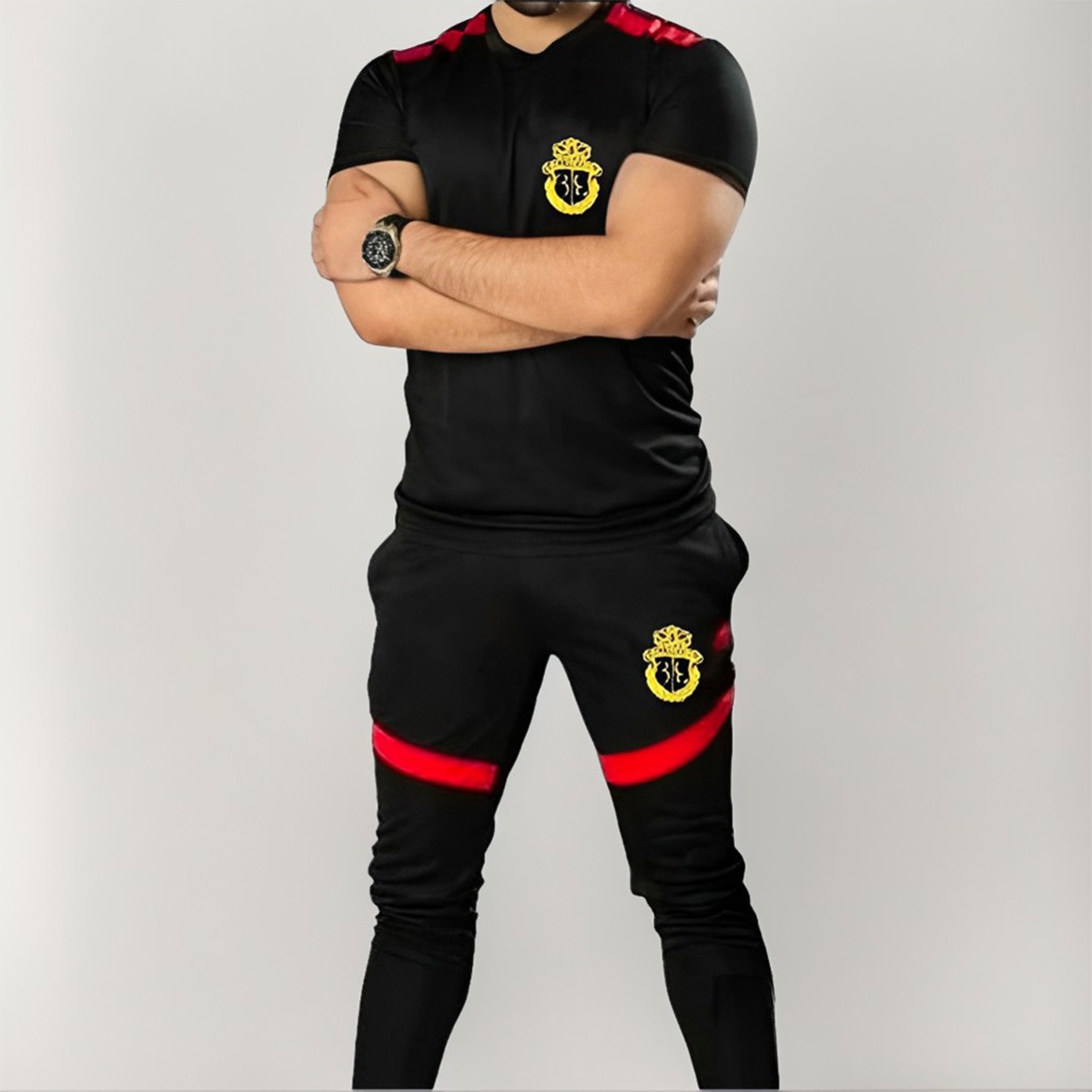 Summer Tracksuit For Men Export Quality French Cotton Casual Sports Style Black