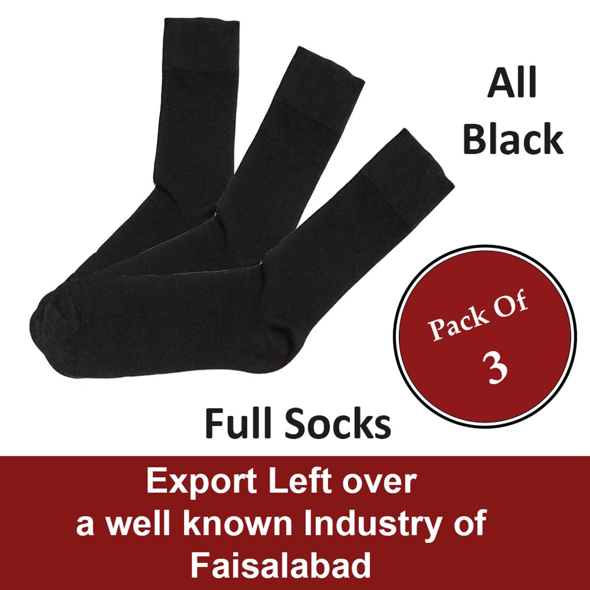 3 - Pair Full Socks | Men Cotton Spandex for Summer Special -  Black Crew
