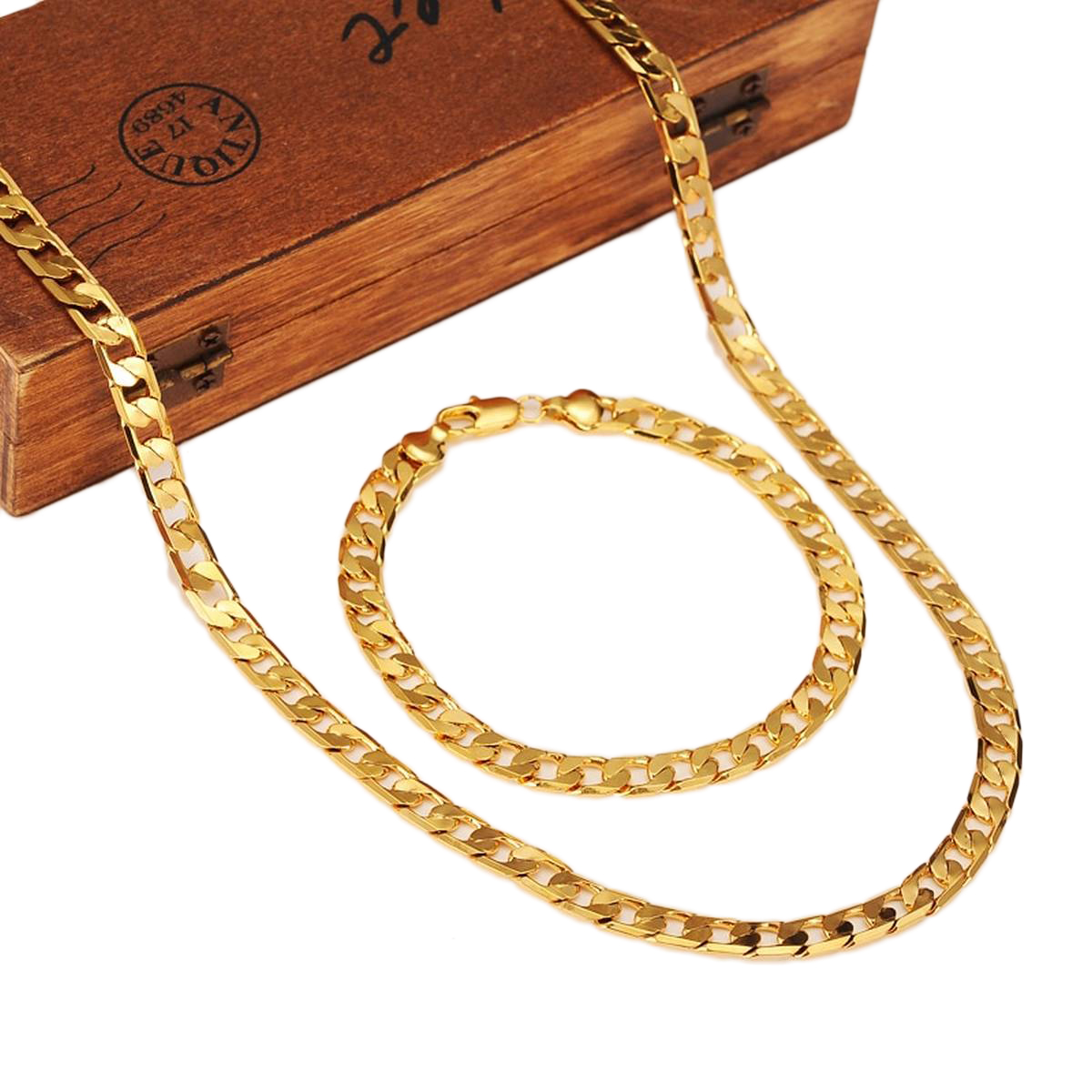 Pack Of 2 – Cuban Style Golden Hand Bracelet and Neck Chain for Boys