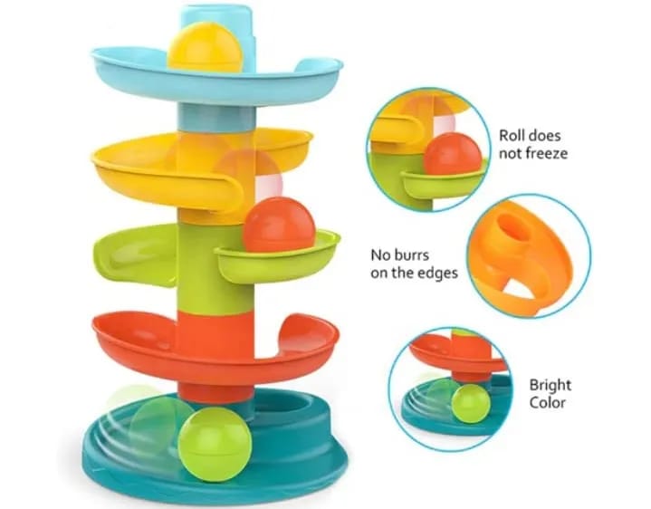 5-Step Roll Ball Tower Game Toy – Experience the Thrill of Rolling with an Exciting Ball Track! Stocked Baby Toy Tower Puzzle with Rolling Ball, Bell Stackers – A Fun and Educational Developmental Toy for Children