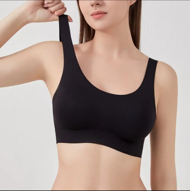 Women Gym Top Ice Silk Thin Vest Bra, Push Up, Seamless, Casual, Soft Tops Padded Bra, Vest Style Sports Bra Yoga Tops Fitness Pad Removeable Stretchable Random Color For Women And Girls