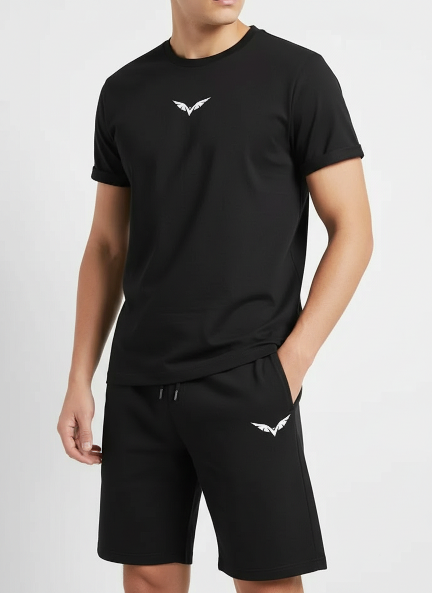 Men's Clothing Summer Breathable T-Shirt and Black Shorts Gym wear and comfortable