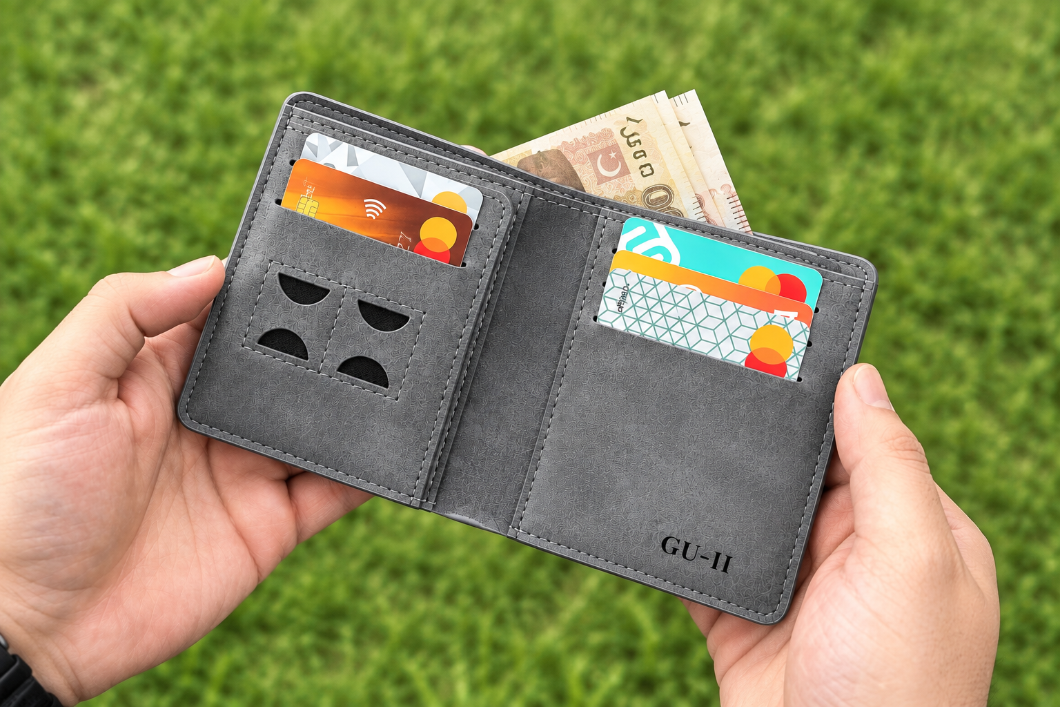Premium Grain-Textured PU Leather Ultra-Slim Bifold with Quick-Access Card Slots Wallet for Men - Compact Gentleman Purse