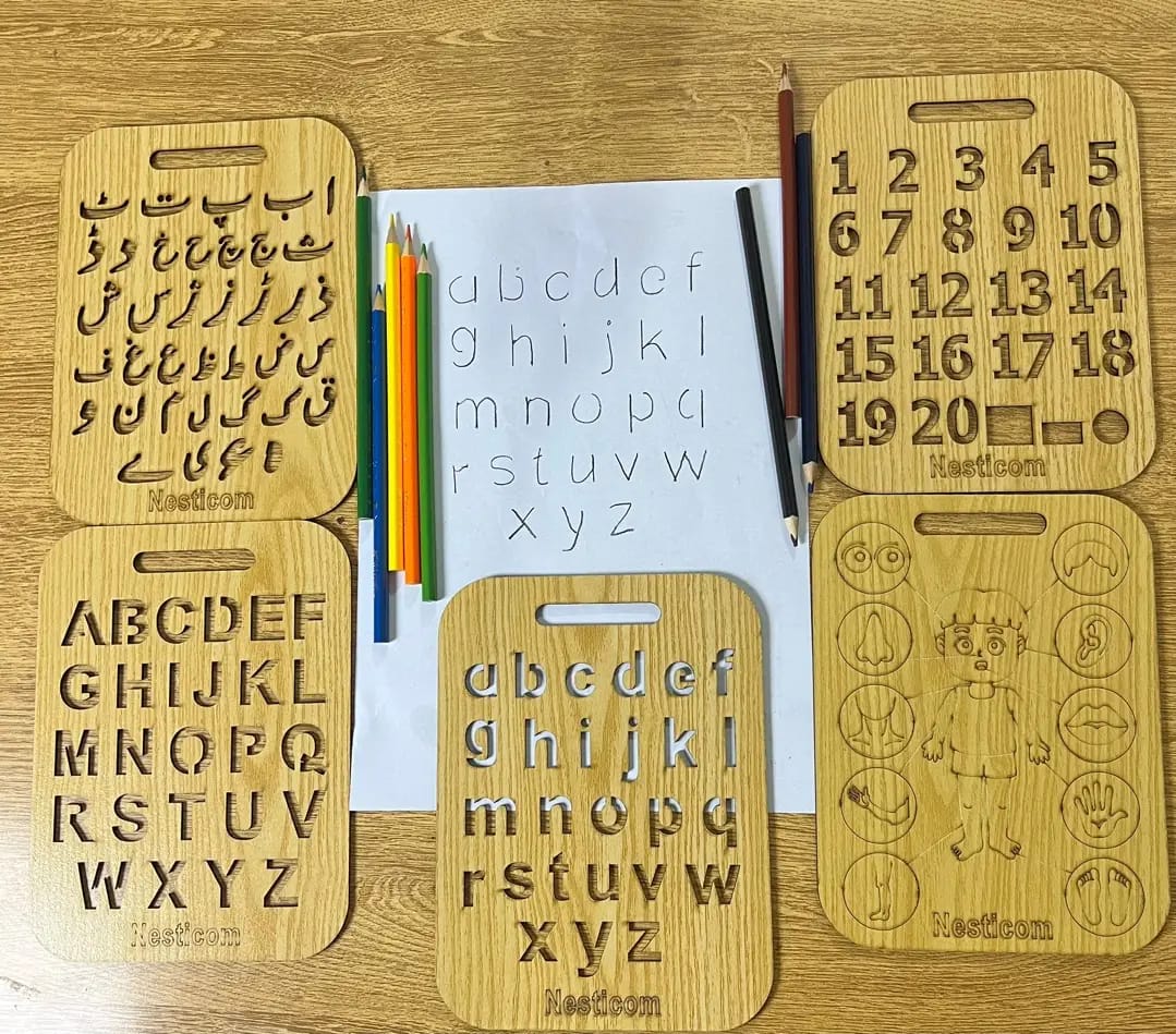 5-in-1 Montessori Wooden Learning Board for Kids | English ABC, Urdu Haroof, Numbers, Body Parts & Writing Tracing Board | Educational Toy for Toddlers