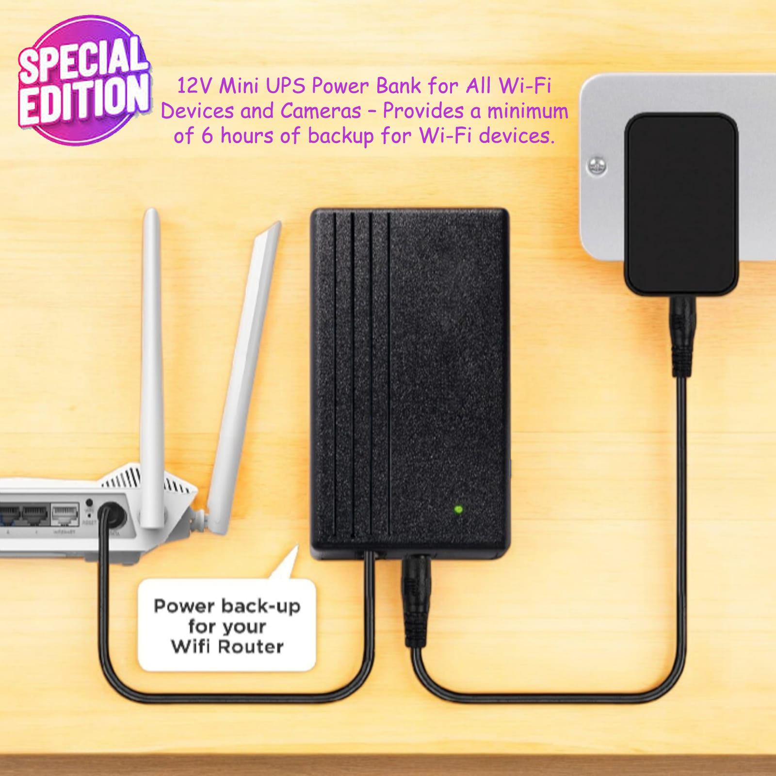 12v WiFi Router UPS Power Bank 1A to Hours Backup