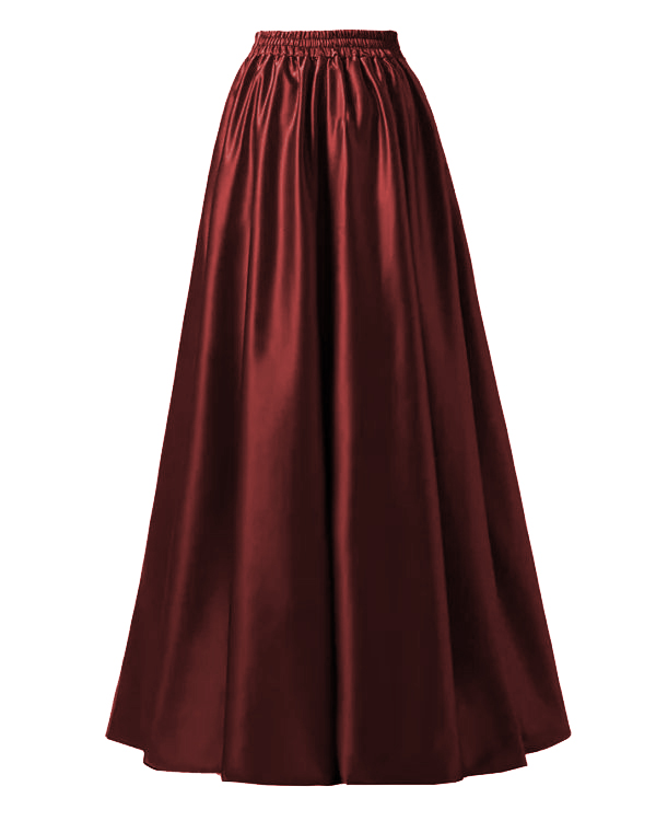 Back Elasticated Solid Silk Flared Swing Maxi Skirt For Women. AE-6707