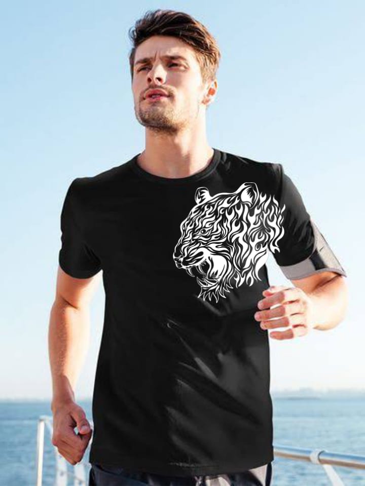New Side Tiger Trending Stylish Printed Cotton Mens T-Shirt Half Sleeves Round Neck Tshirt Casual For Boys