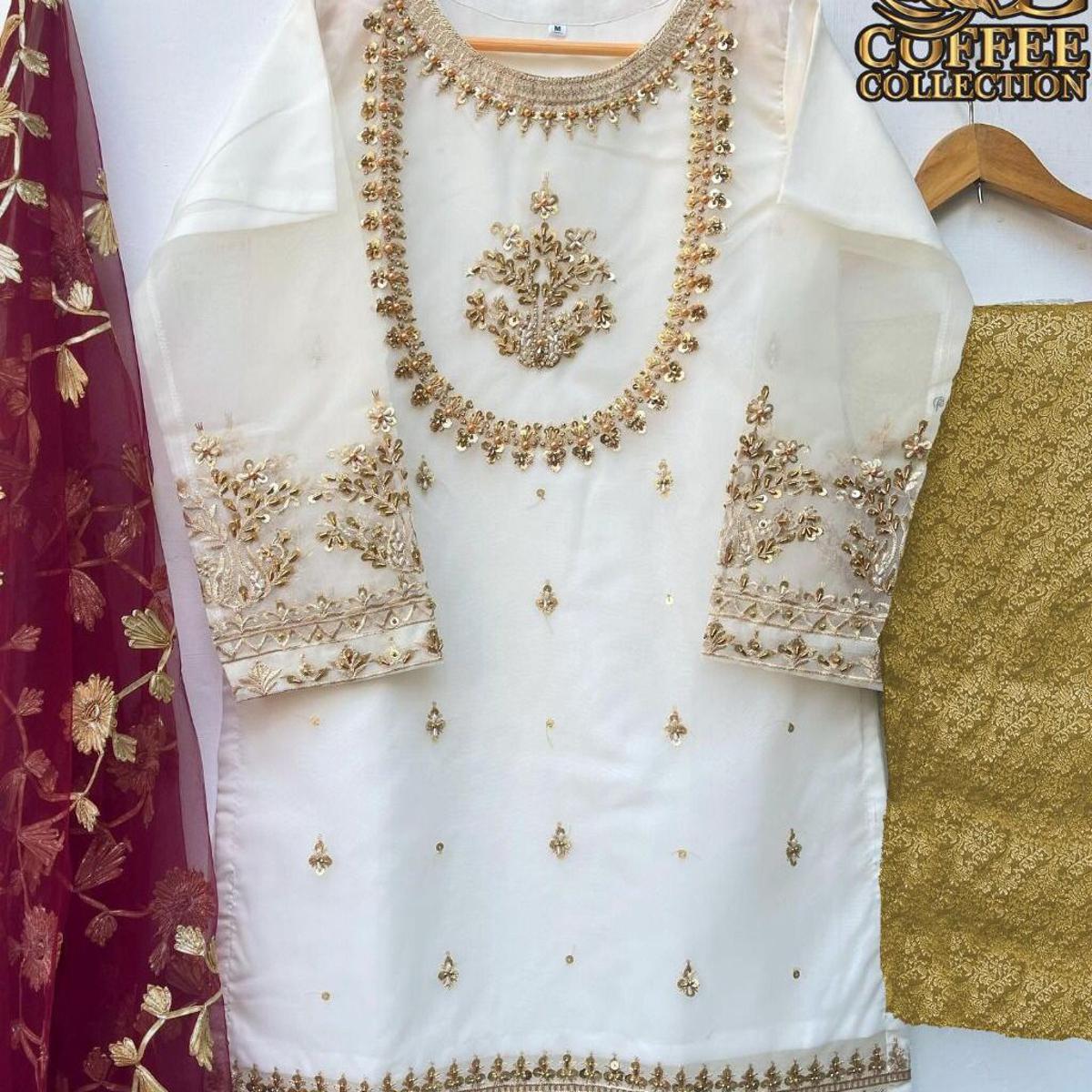 Stylish Stone Work Embroided Kurti 3 Piece Suit For Women Wedding Dresses For Women
