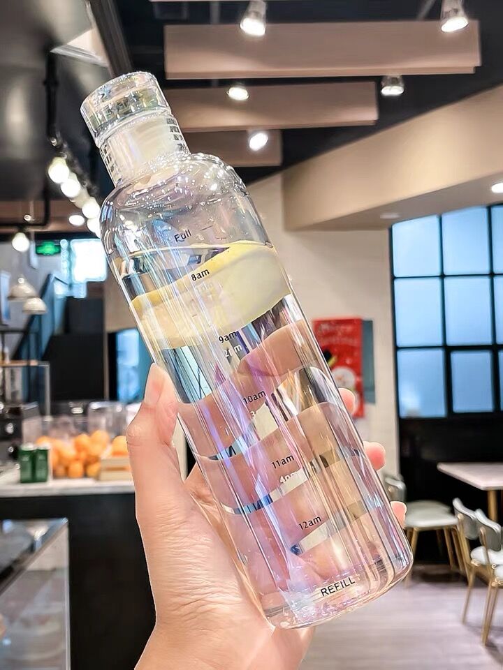 Plastic Water Bottle With Time Marker Leakproof Drink Bottle Drop-Resistant Sport Water Bottles