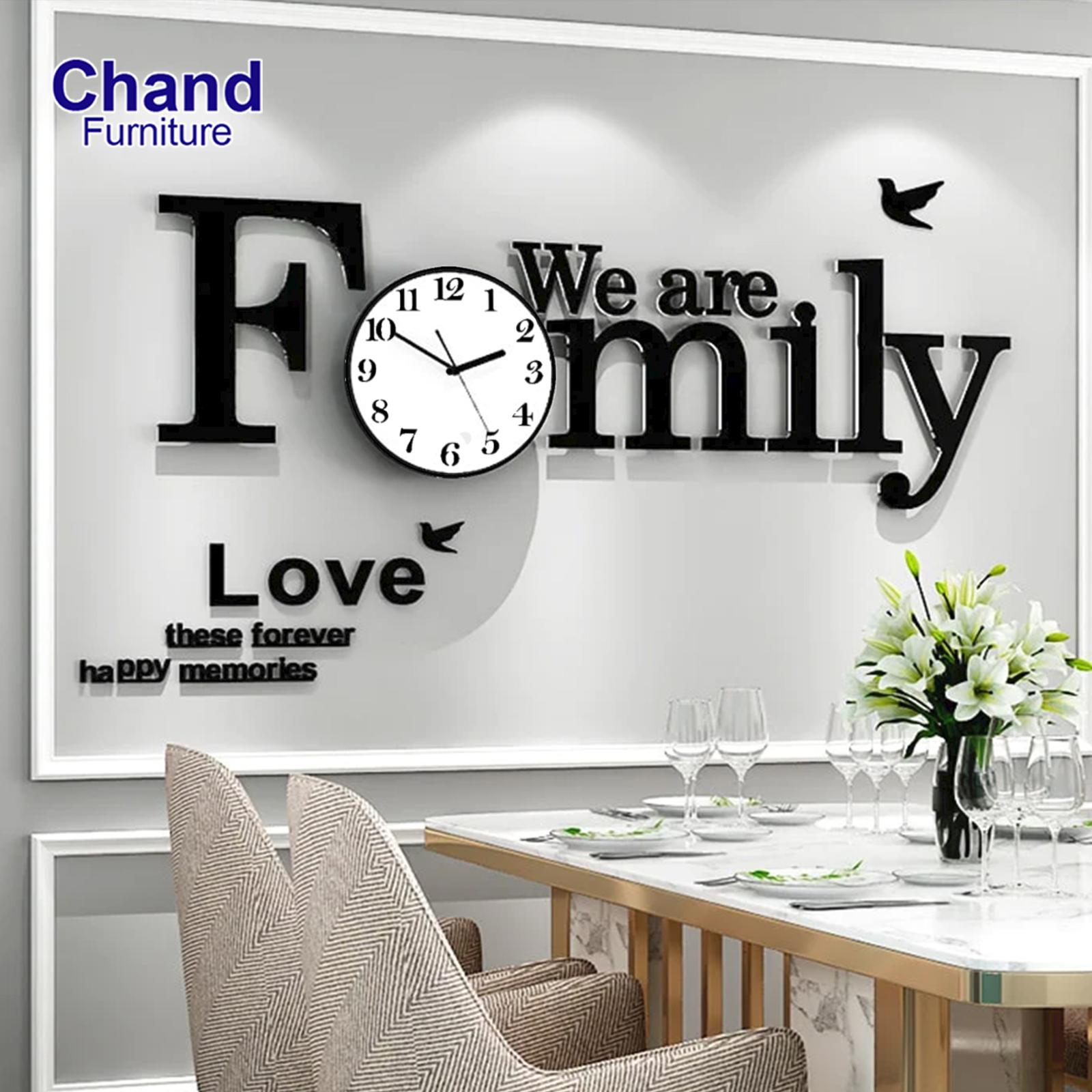 Family Alphabet Large Decorative DIY Wall Clock Modern Design Living Room Home Decoration Wall Watch