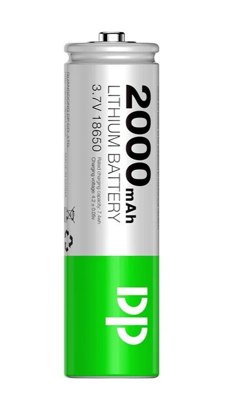 DP-Li01 18650 Rechargeable Battery 3.7V 2000mAh | Premium Li-Ion Battery Cell for Flashlight, Torch, Emergency Light, Portable Devices & Electronic Projects