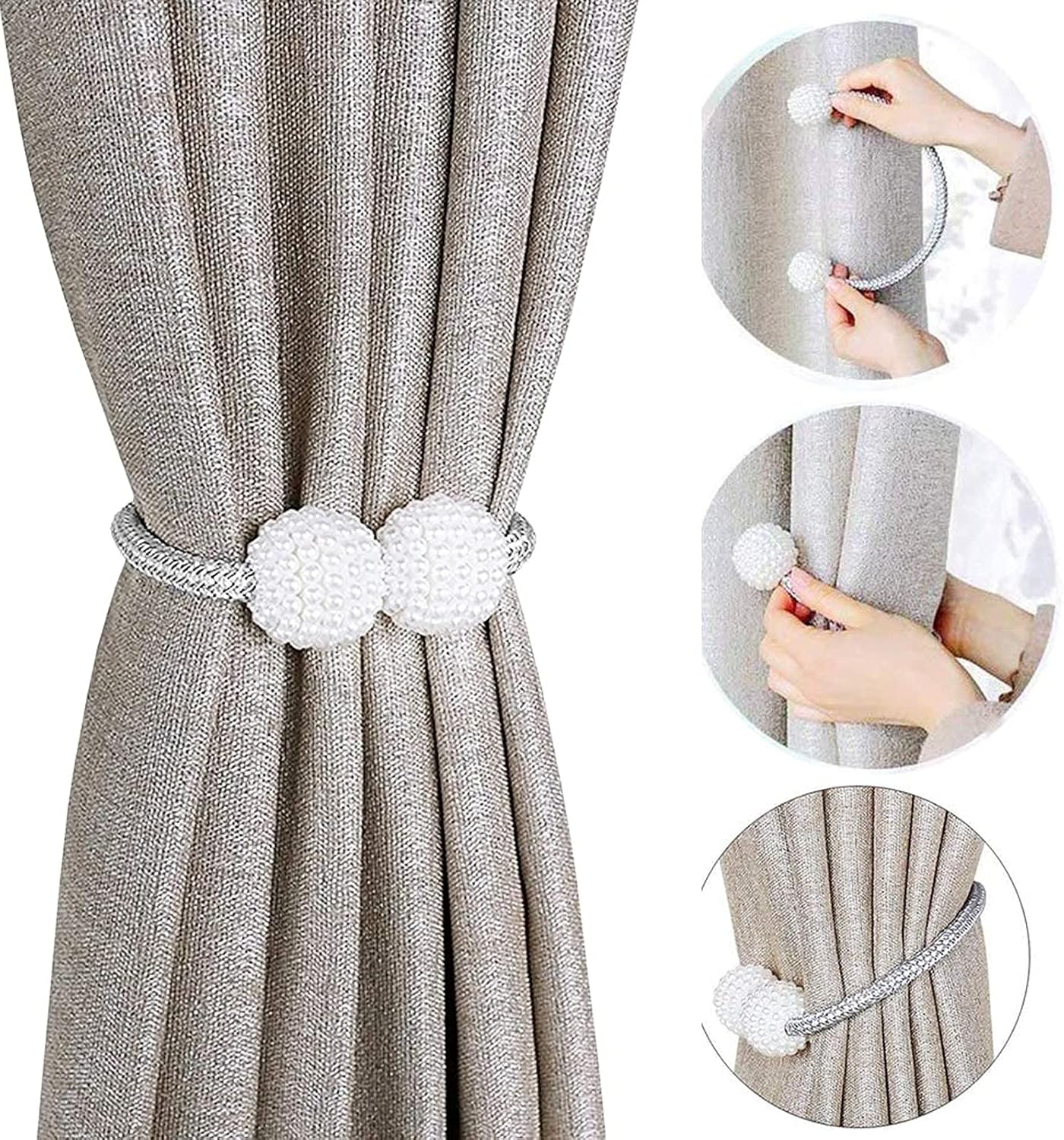2 Pcs Magnetic Curtain Tiebacks Pearl Decorative Rope Holdback Holder European Curtain Drapes Clips Curtain Weaving Holder Buckles Curtain Tie For Thin Or Thick Home & Office Window