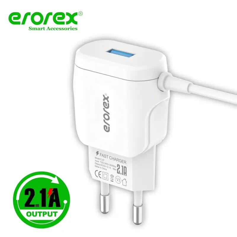 Erorex High Quality Charger, C-07 (2.1 Ampere) USB Port & Micro Cable Pin_Erorex Charger
