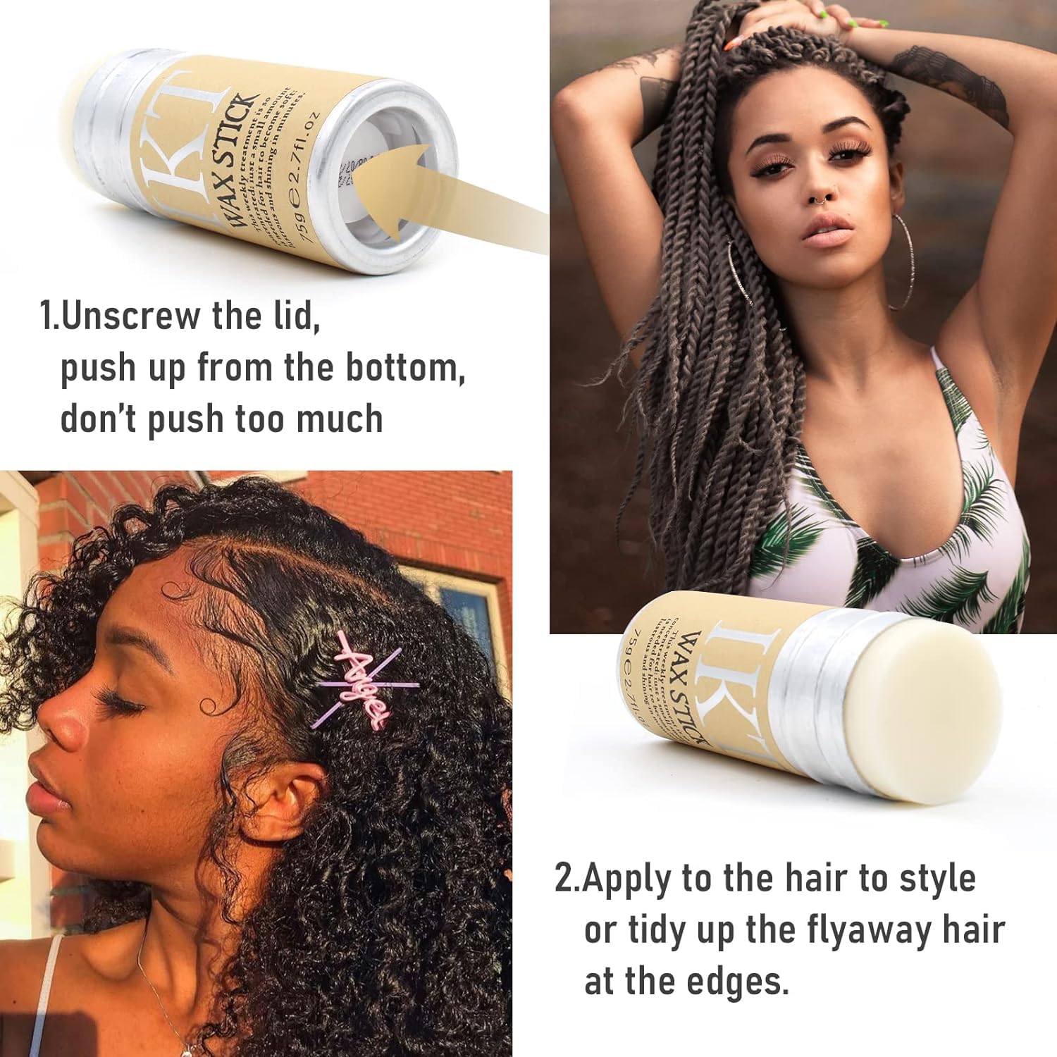 Hair Wax Stick,Professional Strong Hold Hair Styling Gel,Slick Stick Hair Pomade for Flyaways and Edge Frizz Hair,Non-greasy Long Lasting Gels Hair Cares Make Broken Hair Look Neat & Tidy 75 gram