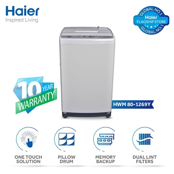 Haier HWM 801269Y Fully Automatic Washing Machine 8kg Top Loading