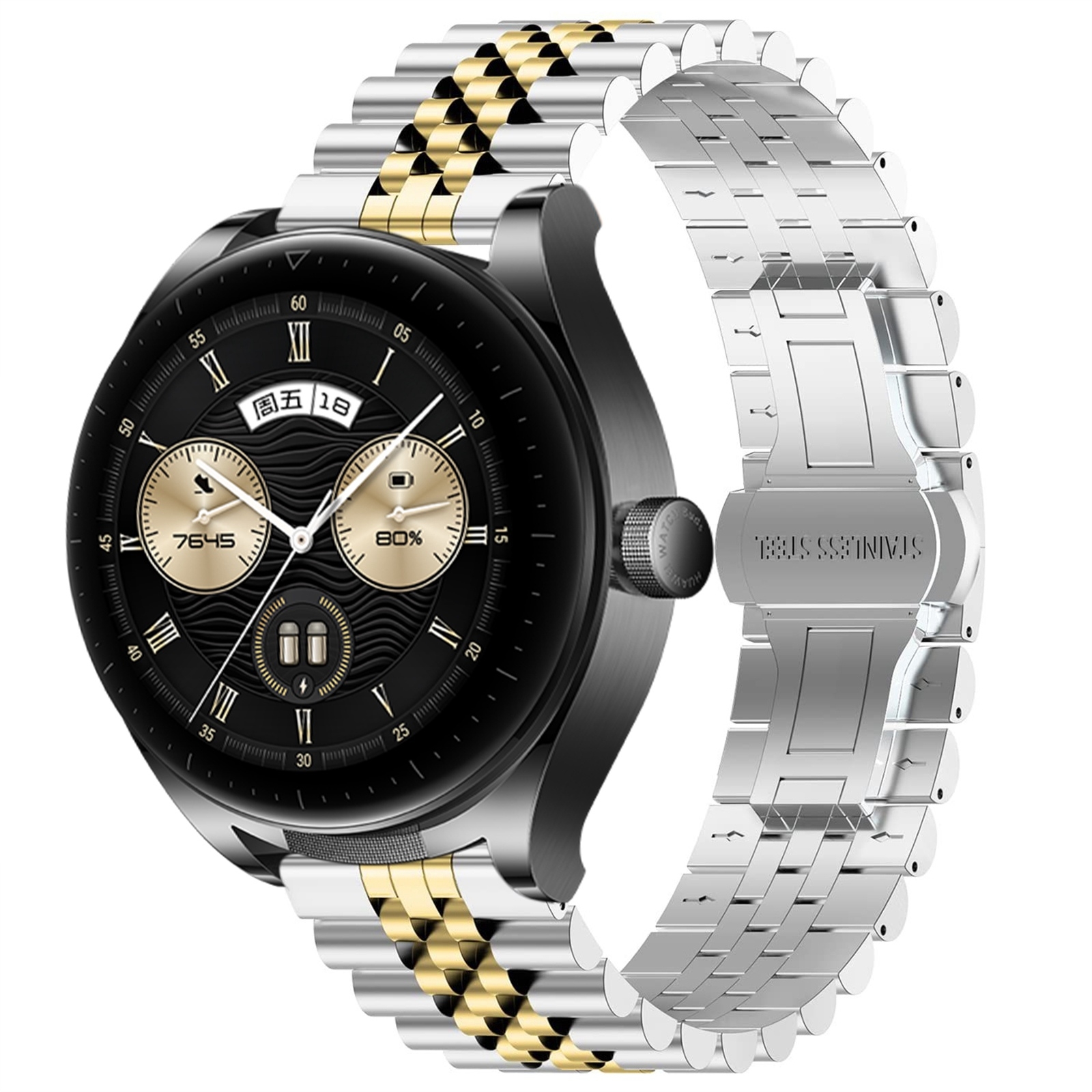 (New)For Huawei Watch Buds Five Bull Half Round Stainless Steel Watch