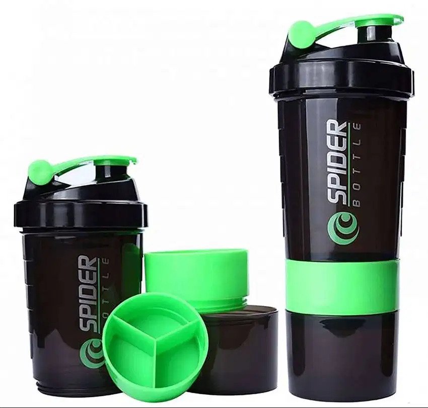 Spider Protein Shaker Bottles 3 in 1 with two storage Cups and Compartment