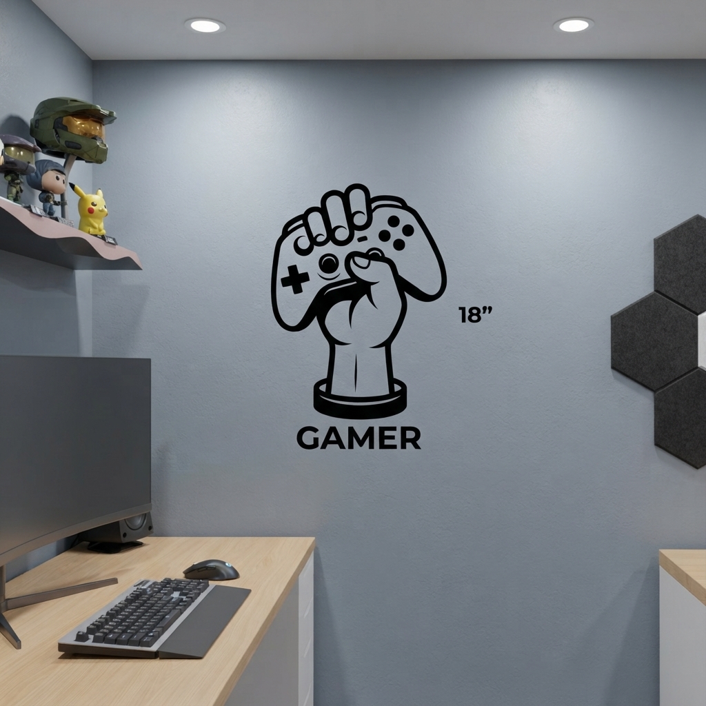 Gamer Hand with Console Wall Sticker PVC Vinyl Decal | Gaming Controller Wall Art | Gamer Room Bedroom Setup Decor | 12 x 18 Inch