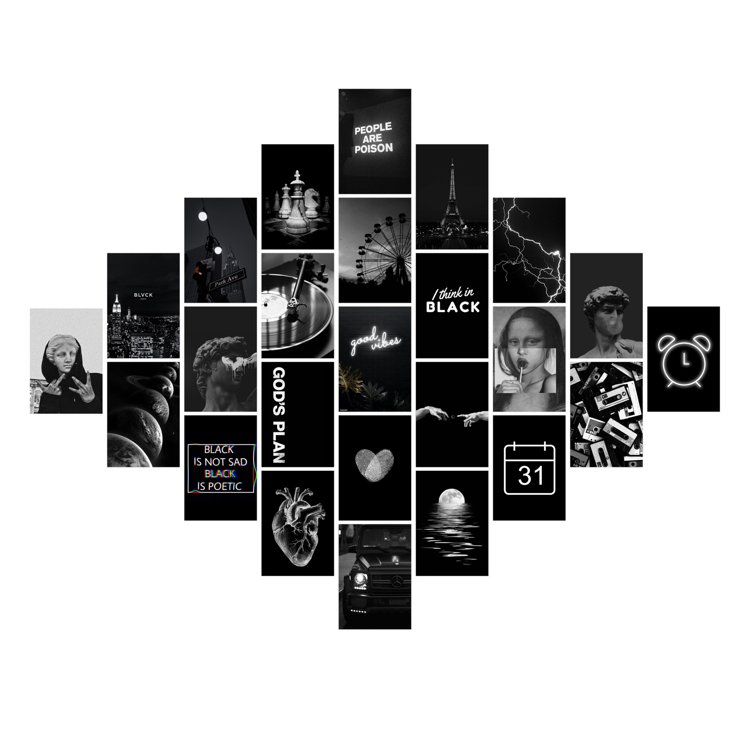 Black Aesthetic Wall Collage Set Pack of 40 In 4x6 Inches High Quality Matte Finish Wall Decor Cards,Bedroom Decor For Asthetics Vibes