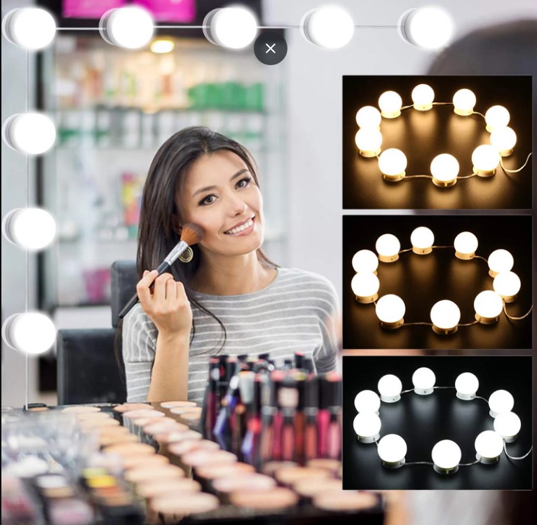 [High Quality] LED Bulb Mirror Lights Vanity Mirror Lamp Kit Lens Headlight Bulbs Kit (10 Bulbs) for Makeup Dressing Table Lighting Strip Hollywood Style LED Bulb Mirror Light Vanity Mirror Lamp Kit Makeup accessories a.one traders