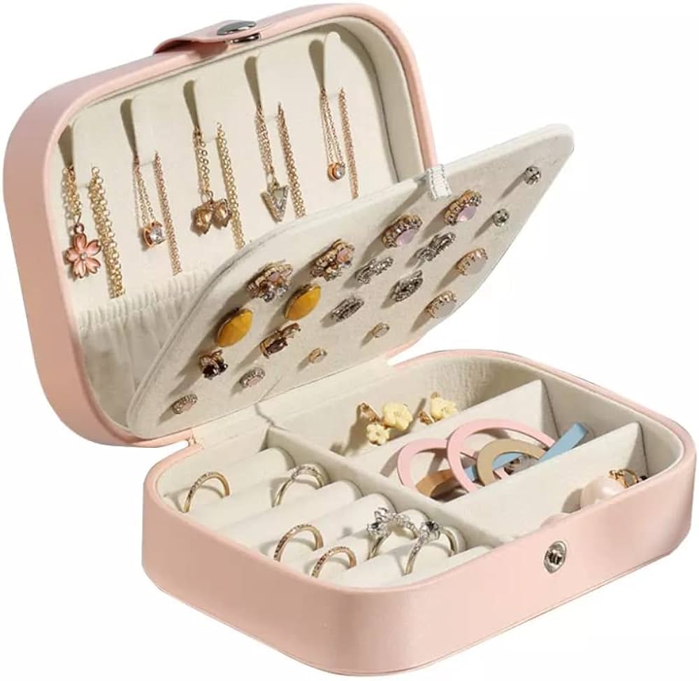 Leather Jewellery Organizer Box with Zipper Ear Rings & Necklace