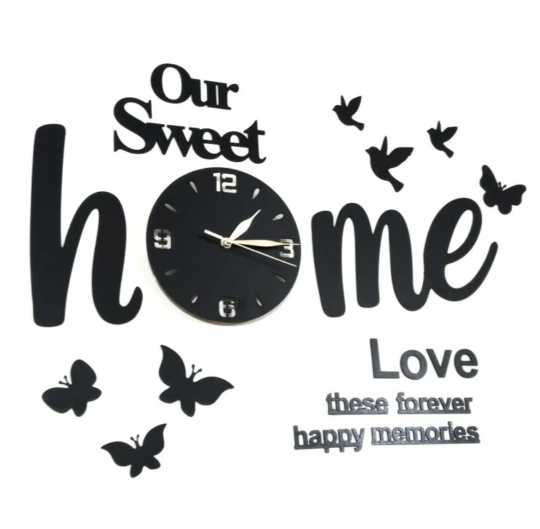 Sweet Home Butterflies and Birds Wall Clock, 3D Wooden Watch, Wall Clock, Wooden Wall Clocks, Wall Clocks for Bedroom, Clock. Sweet Home Wall Clock for your Sweet Home, Clock with light, Wall art