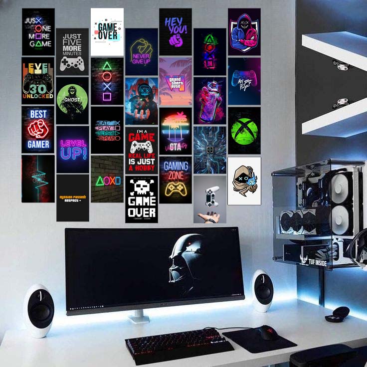 Pack of 40 Gaming Posters 4x6 Inches for Gaming Setup Wall Decor, Vibrant Graphics and Iconic Motifs l Premium Glossy Posters