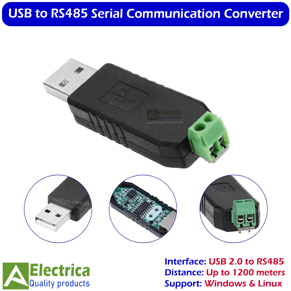 USB to RS485 Converter Adapter USB 2.0 to RS485 Serial Module Long Distance Communication 1200m Support Windows Linux by Electrica