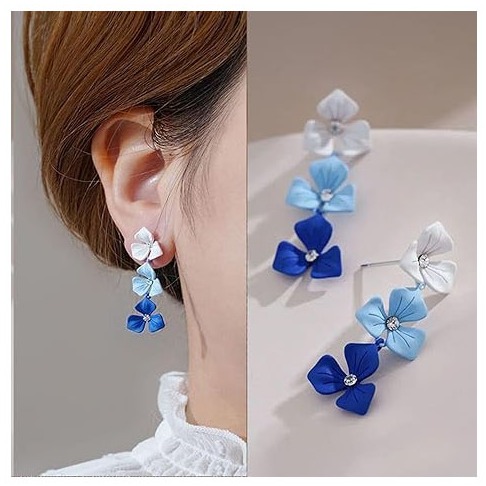 Flowers Dangle Gradient Bloom Crystal Earrings  Women/Girl