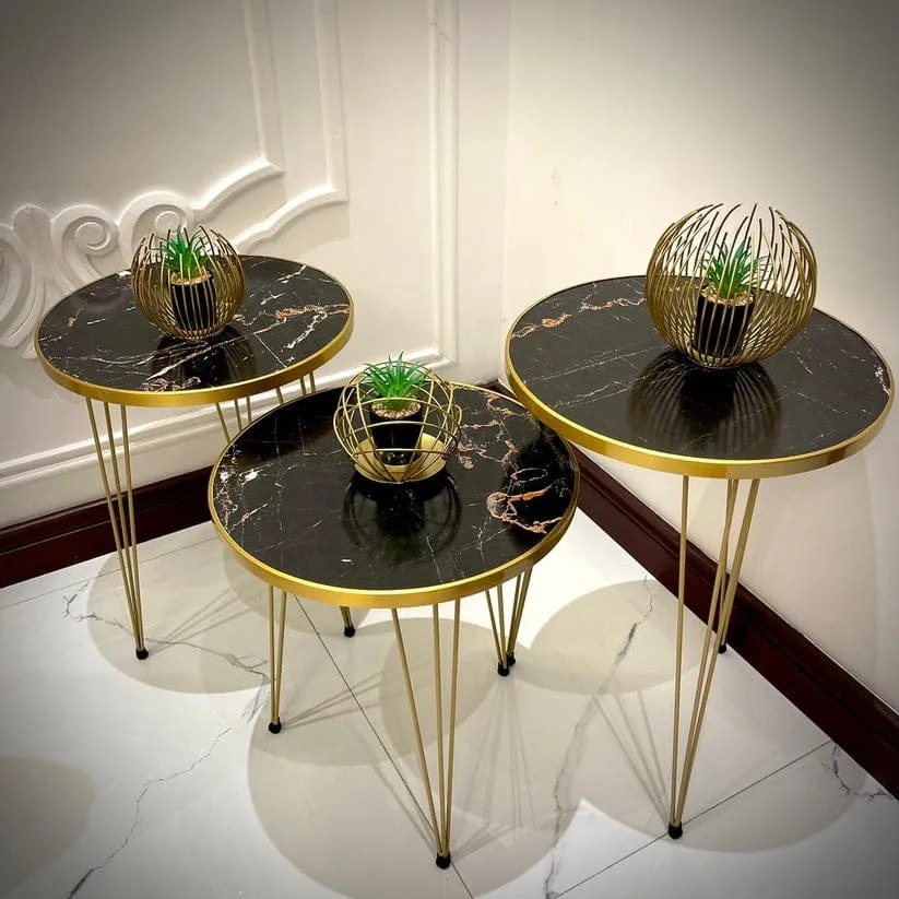 1 Pcs / Set of 3 Round Coffee Table HIGH Gloss Nesting End Tables - Round Wood Stacking Coffee Side Accent Tables with Metal Legs for Living Room, Home Office, Nightstands for Bedroom, Sturdy Easy Assembly - 3 Piece Modern Nesting Table Living Room