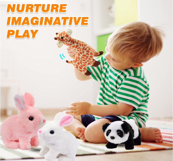 Electronic Plush Rabbit Toy Robot Bunny | Walking, Jumping, Running & Ear Shaking | Battery Operated Interactive Soft Bunny | Cute Electric Pet Toy for Kids Birthday Gifts
