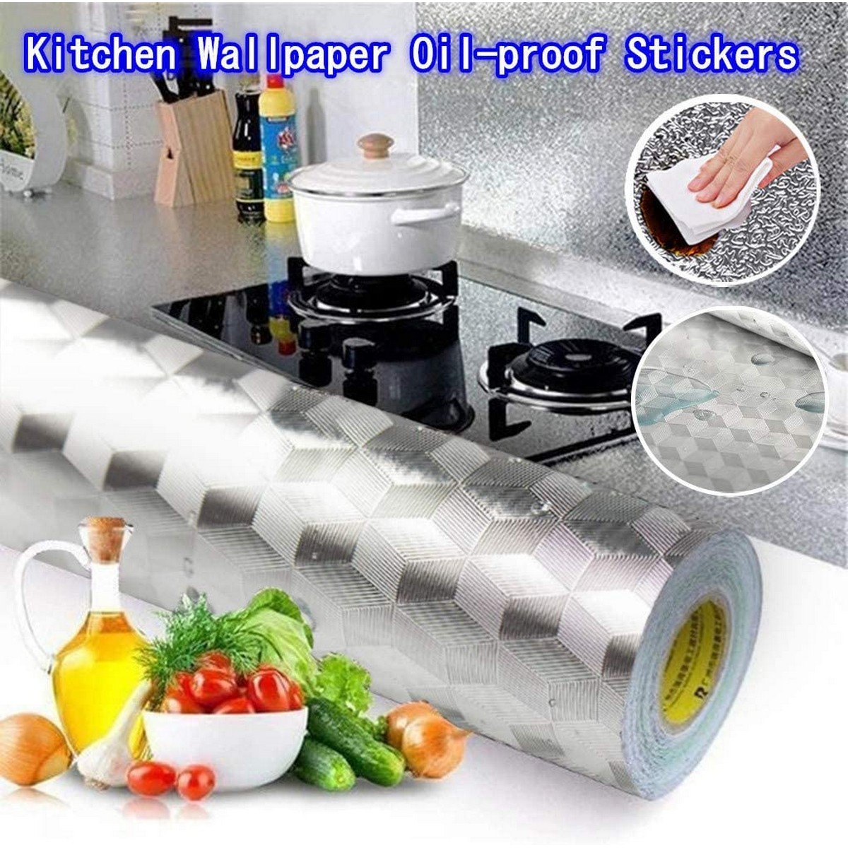 Self Adhesive Kitchen Oil-proof Waterproof Kitchen Aluminum Foil Sticker Roll Stove Cabinet Wall Aluminium Sheet Diy Wallpaper - 30x100 Cm (code 3 Foilsheet Marble )