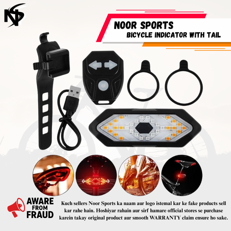 Noor Sports Bicycle Rear Remote Control Turn Signal Indicator, Safety Warning Light, Waterproof Cycling Accessory Wireless LED Bike Tail Light USB Rechargeable with Remote Control -Bicycle Rear Lamp,