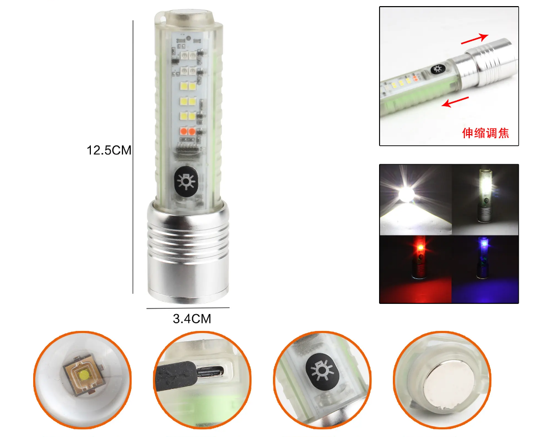 Multifunctional High Power Zoomable Flashlight Torches LED Super Bright Rechargeable High Lumens Long Range Flash Light 8 Modes Tactical Flashlight with Fluorescent Shell, Portable Hand Torch for Emergencies, Camping, Hiking