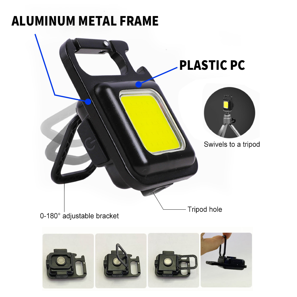 Dynamic Life Metal COB Keychain Flashlight 800 Lumens Multifunction COB Work Light Portable Pocket Led Light 3 Modes Rechargeable Emergency Light Corkscrew Camping Lantern Magnet Design Fishing Lamp Outdoor, Home, and Office
