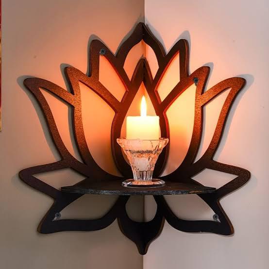 Lotus Shaped Wall Shelf, Latest Wooden Wall Shelf, Trending Corner Shelf, Wall Decoration Items   Room Decoration Items for Plants, Home Decoration Candle Stand Decorating Items |Candle Holders | Wall Decor | Trending Wall Decor | Wall Shelf