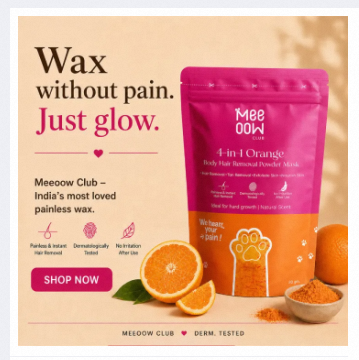 Mee Oow Club 4-in-1 Orange Body Hair Removal Powder Mask – Painless Herbal Wax | Tan Removal & Exfoliating Skin Care | Instant Hair Removal for Women & Men | Original 100%