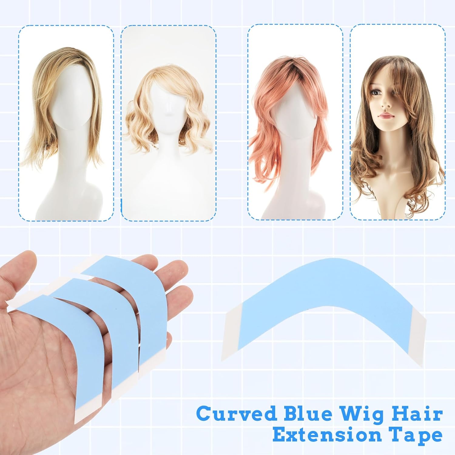 Walker Blue Lace Front Wig Tape Strips - Double-Sided Ultra Hold, Water Resistant Adhesive for Wigs & Hair Systems - Pack of 10 / 25 / 50