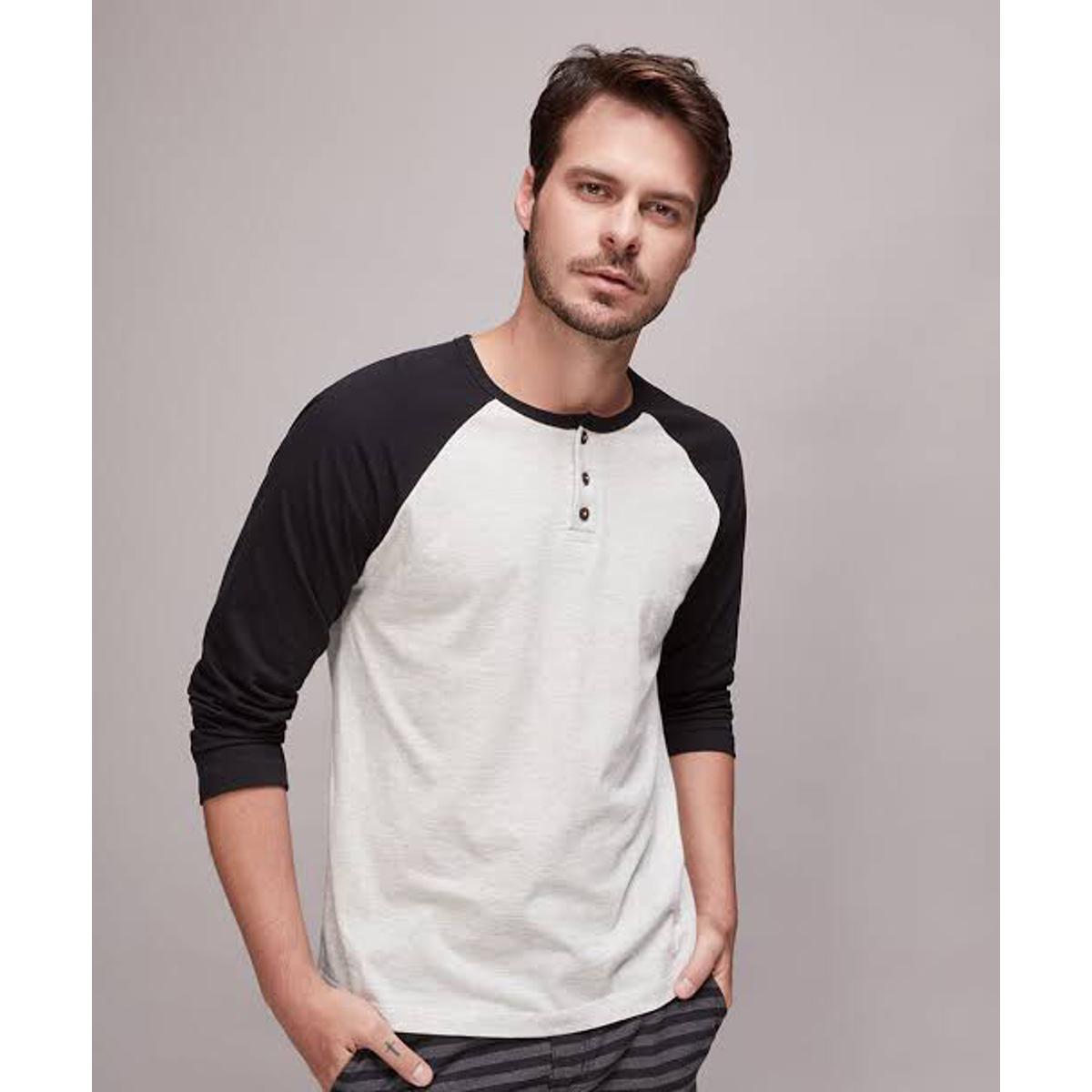 Pack of 4] Raglan 2 colors button Full sleeves T shirts for men and women  Random Colors