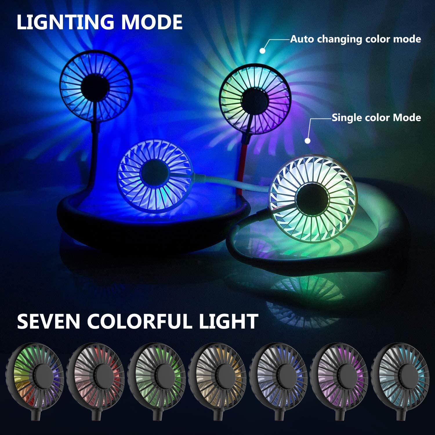 Wearable Neck Fan With RGB Lights And Folding Handheld Design, USB Rechargeable Portable Mini Fan For Kitchen, Cooking, Travel And Outdoor Use