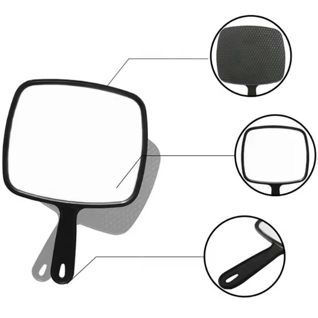 Handheld Mirror Professional Handheld Salon Barbers Hairdressers Mirror with Handle Practical Hand Mirror for Home (Black)