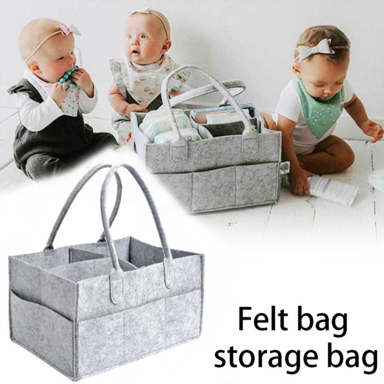 Baby Diaper Caddy Organizer, Foldable Felt Storage Bag with Multi Pockets and Flexible Compartments, Portable Car Travel Organizer for Changing Nappy, Wipes, Newborn Shower Gift