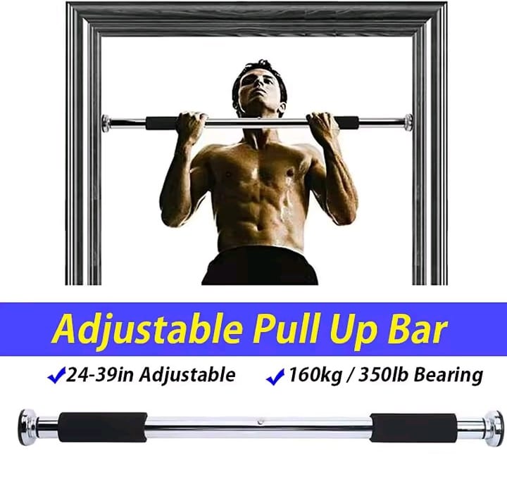 Iron Door Way Gym Bar – Adjustable Pull Up Bar for Doorway | Chin Up Bar Rod Stand for Home Gym Fitness, Adults & Kids | Door Pullup Bar with Strong Grip Handles