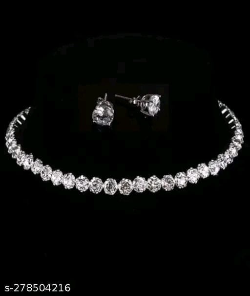 2 Layer Silver Stone Choker Set/Beautiful Necklace Set Jewelry For Girl and Women