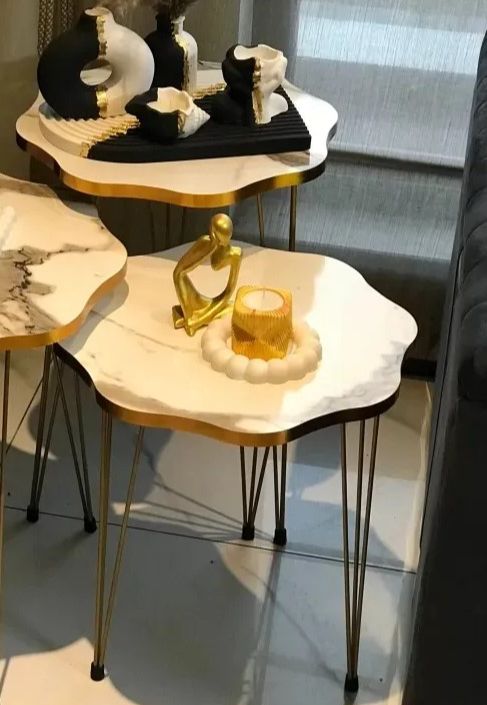 Mdf Wood Daisy Nesting Table With Metal Stand Set of 3 Round table Table Decoration coffee table Daisy coffee table dining table Nesting table set Side Table Coffee Table nesting table Decor - Coffee Table - Set Of 3 Side Tables